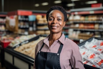 Naklejka premium Portrait of a middle aged African American worker in grocery store