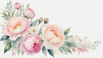 Watercolor flowers  in soft pastel tones, featuring delicate roses and peonies