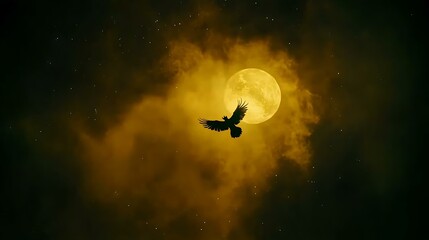 Naklejka premium A cosmic vampire flying through the night sky, surrounded by stars and a glowing Halloween moon