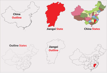 Jiangxi map vector of China, Jiangxi line map, Jiangxi with city map, Jiangxi outline map
