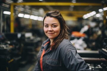 Fototapeta premium Portrait of a young woman working in industrial factory