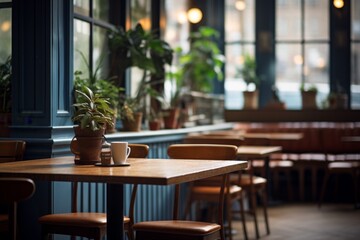 Fototapeta premium Empty interior of a cafe in the city