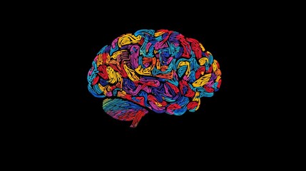 Geometric Brain Illustration, an isolated and vividly colored diagram of a brain, designed in a multifaceted geometric style, showcasing intricate neural connections and patterns.