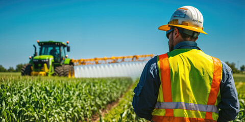 Agricultural engineer supervising irrigation system in cornfield