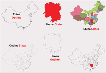 Henan map vector of China, Henan line map, Henan with city map, Henan outline map