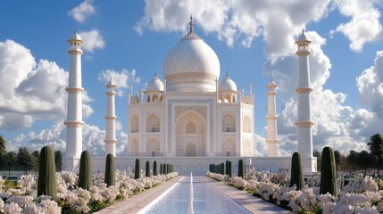 Obraz premium Majestic Taj Mahal Under Bright Blue Sky