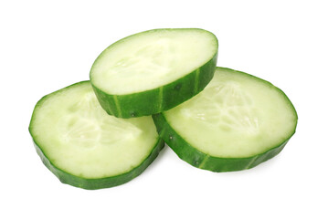 Slices of fresh cucumber isolated on white