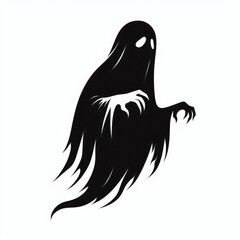 Classic Flying Ghost Made of a Sheet with Tattered Rags and Creepy Hands Gliding to the Side in a Black and White Picture