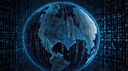 Digital Glowing Globe with Futuristic Blue Light Effects and Network Connections ,Technology, Global Communication, and Digital Connectivity Concepts in a Virtual World .