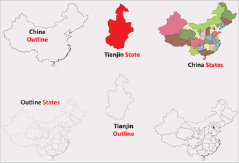 Tianjin map vector of China, Tianjin line map, Tianjin with city map, Tianjin outline map