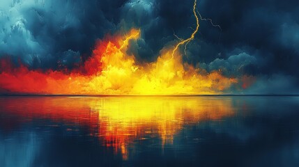 Naklejka premium Lightning Strikes Over a Stormy Reflected Landscape