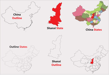 Shanxi map vector of China, Shanxi line map, Shanxi with city map, Shanxi outline map