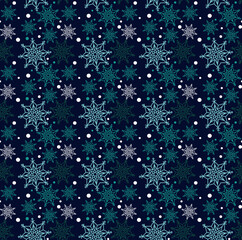 Dark Winter Pattern with Snow Flakes. Holiday Backgrounds for Christmas Packaging and Seasonal Design 