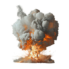 Dramatic Explosion with Smoke and Fire Effect Isolated on Transparent Background