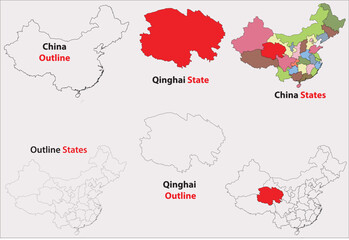 Qinghai map vector of China, Qinghai line map, Qinghai with city map, Qinghai outline map