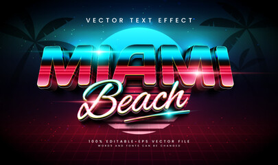 Obraz premium Elegant miami beach editable vector text effect. Suitable for night technology event.