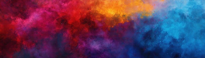 Abstract colorful cloud-like texture with red, orange, and blue blending on canvas