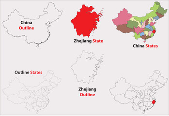 Zhejiang map vector of China, Zhejiang line map, Zhejiang with city map, Zhejiang outline map