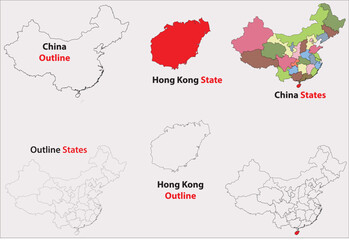 Hong Kong map vector of China, Hong Kong line map, Hong Kong with city map, Hong Kong outline map