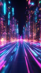 A vibrant abstract image showcasing dynamic light trails and neon colors, evoking a sense of speed and technological advancement.