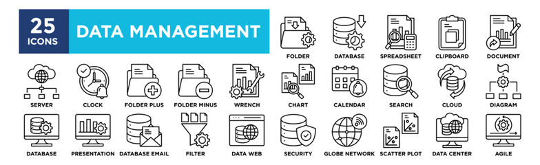 Data Management icon collection set. Containing design data, technology, business, digital, system, management, database 