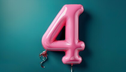 4 number made of pink balloon, copy space	