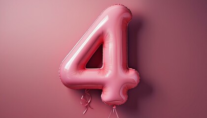 4 number made of pink balloon, copy space	