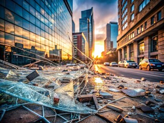 Shattered Car Window After Theft Attempt in Urban Landscape Photography