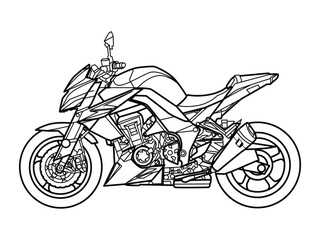 Sports motorbike line art illustration isolated on background