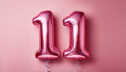 11 number made of pink balloon, copy space	