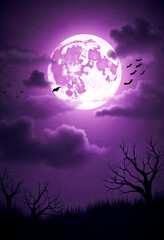 Fototapeta premium Halloween Night: Spooky Moon in a Cloudy Sky with Bats