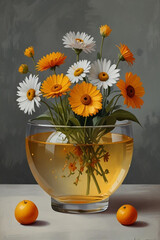Oil painting, a glass bowl.