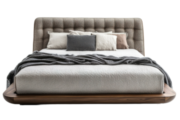 Contemporary Bed front view full length isolate on transparent background.