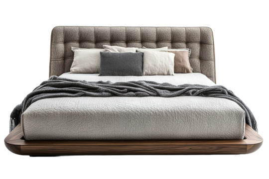 Contemporary Bed front view full length isolate on transparent background.