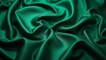 Obraz premium Elegant emerald green silk fabric with shiny surface flowing in soft waves