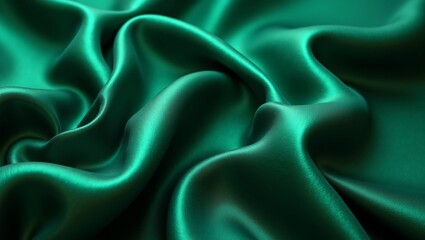 Fototapeta premium Elegant emerald green silk fabric with shiny surface flowing in soft waves