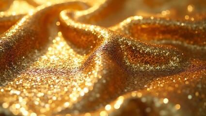 Shimmering gold sequin fabric close up