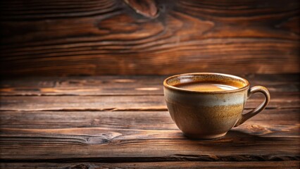 Obraz premium A steaming cup of coffee rests on a rustic wooden table, inviting a moment of quiet contemplation.