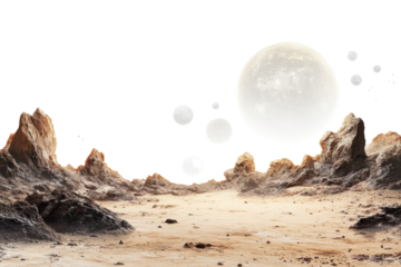 Captivating Alien Desert Landscape with Glowing Rocks and Multiple Moons for Sci-Fi and Fantasy Art Projects