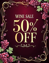 Elegant Wine Sale Promotion with Gold and Burgundy Design