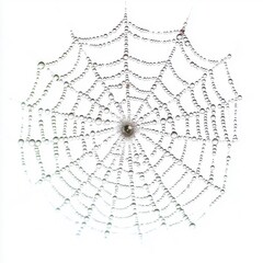 Obraz premium Dew-covered spider web in early morning light showcasing nature's intricate design