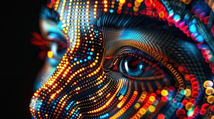 Fototapeta premium A Close-up Shot of a Abstract human faces with digital patterns and bright colors
