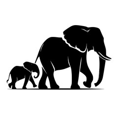 Baby Elephant with her mother elephant silhouette vector 
