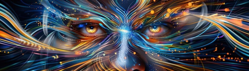 A Close-up Shot of a Abstract human faces with bright and bold neon colors