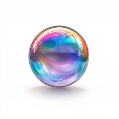 Colorful iridescent orb with swirling patterns on a white background abstract digital art concept