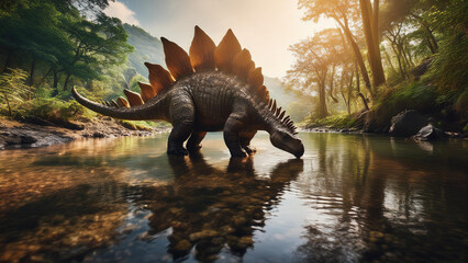 Stegosaurus by a River