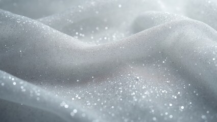 Shimmering silver tulle fabric with embedded glitter flecks