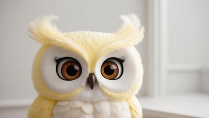 Obraz premium Cute Cartoon Owl with Big Eyes and Fluffy Feathers.