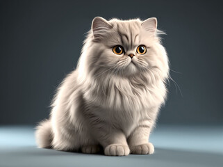 3D Illustration Art of A Cute White Persian Cat with Big Eyes, Isolated over Background.