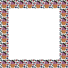 Pink berries Cupcake watercolor pattern illustration on transparent background